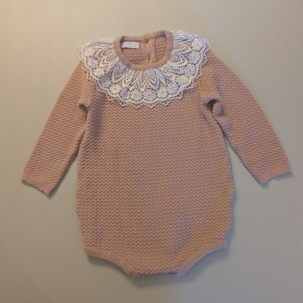 Pink Baby Romper with Lace Collar